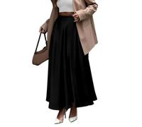 EMOTTOS Black Maxi Long Skirt, Summer Satin Women's Silk Summer Plain Elasticated High Waist, Large Hem Soft Drape Stretch Casual Slim Skirt, Black L