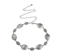 EMOTTOS Concho Women's Chain Belt, Adjustable Carving Metal Waist Chain Western Cowboy Cowgirl for Women, Exquisite Boho Belts for Jeans Dress(A-SILVER)