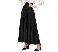 EMOTTOS Maxi Skirt, Women Summer Skirts with Bowknot Front Tie, Ladies Long Skirt A-Line High Waist, Elegant Flowy Pleated Swing Skirt with Large Hemline Breathable Casual, Black M