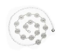 EMOTTOS Metal Women's Chain Belt, Adjustable Carving Waist Chain Western Cowboy Cowgirl for Women, Exquisite Metal Belt Pearl WaistBelts for Jeans Dress(B-SILVER)