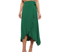 EMOTTOS One-Piece Lace-up Long Skirt, Bohemia High Waisted Wrap Midi Skirts for Women, Boho A-Line Irregular Design Ruffle Split Hem Flowy Skirt for Ladies, Green, L