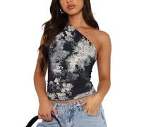 EMOTTOS Sexy Off-Shoulder Tank Top- Trendy Slant Shoulder Slim Fit Vest, Basic Sleeveless Crop Top for Women or Teen Girls, Stretchy Vest Club Party T-Shirt(Calico-L)