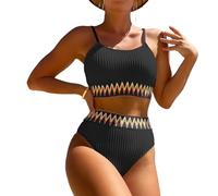 EMOTTOS Sexy Women's Ribbed Swimwear, Tummy Control Backless Lace-up V-Neck Swimsuit with Bra, Two-Piece High Waist Soft High Elasticity Curvy Swimsuit, Sexy Bikini Triangle Cup, M