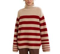 EMOTTOS Turtleneck Jumpers for Women, Knit Pullover Long Sleeve Turtle Neck Red Striped, Cotton Cashmere Sweater Flared Cuffs Soft Autumn Winter Casual Tops, Red, One Size