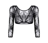 EMOTTOS Women Lace Shrug Top, Open Front V Neck Cropped Top, Sheer Mesh Lace Bolero Shrug with Hook-Eye Closure, Embroidered Floral Wedding Bolero Going Out Party for Dress, Black, M