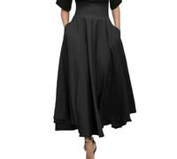 EMOTTOS Women Long Skirts, Back Tie Waist Knots Frilly Skirt High Waist Skirts, Casual Two Side Pockets A Line Flowy Maxi Ladies Skirt, M, Black