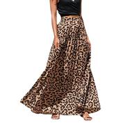EMOTTOS Women Maxi Skirts Summer, Leopard Print Boho Skirt Slim Fit High Waist, Bohemian Vintage Beach Vacation Stretch Fabrics, Long Skirt A Line Flowy Swing Casual Elegant, Brown, L