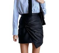 EMOTTOS Women PU Leather Short Skirt, Wrap Hip Twisted Wrinkles High Waisted Tight Pencil Skirt, A Line Casual Zipper Faux Leather Mini Skirt, S, Black