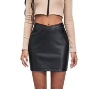 EMOTTOS Women PU Leather Short Skirt, Wrap Hip V-Waist and Navel-Gazing High Waisted Tight Pencil Skirt, A-Line Casual Zipper Faux Leather Mini Skirt, L, Black