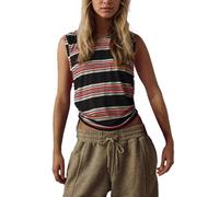 EMOTTOS Women Sleeveless Colourful Striped Tank Tops, Sexy Y2K Rainbow Ruched Vest with Side Drawstring, Ribbed Slim Fit Shirts Round Neck Tops for Summer Sport Gym Going Out, Orange, L