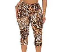 EMOTTOS Women's 3/4 Leopard Print Leggings, High Waist Push-Up Opaque Yoga Trousers, Slim Fit Butt Scrunch Sports Leggings for Sports Gym Leisure, L