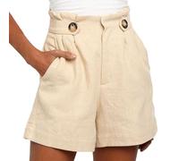 EMOTTOS Women's Apricot XXL High Waisted Pleated Shorts with Pocket, Casual Lightweight Loose Fit for Ladies
