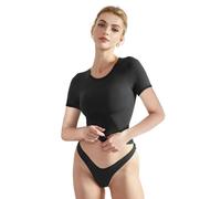 EMOTTOS Women's Basic Short T-Shirts, Casual Y2K Sleeve Crop Top, Slim Fit Double Lined Fitted Round Neck Shirt, Fashion Skinny Y2K Tee Shirt(Black-L)