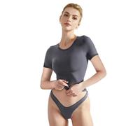 EMOTTOS Women's Basic Short T-Shirts, Casual Y2K Sleeve Crop Top, Slim Fit Double Lined Fitted Round Neck Shirt, Fashion Skinny Y2K Tee Shirt(Grey-L)