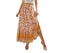 EMOTTOS Women's Bohemian Maxi Skirt, Renaissance A-Line Long Skirts Elasticated Waist, Pleated Swing Boho Flower Skirts High Waisted Casual Gypsy for Summer Spring Vacation Going Out, Yellow L