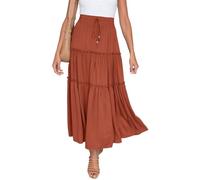 EMOTTOS Women's Bohemian Maxi Skirt, Renaissance A-Line Long Skirts Elasticated Waist with Ruffle Edge, High Waisted Pleated Swing Boho Skirts Gypsy for Summer Spring Vacation Going Out, Orange L