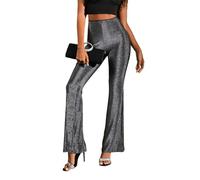 EMOTTOS Women's Flared Trousers Summer, UK Ladies Slim Fit Glittery Elastic Fabric High Waist Stretch Sexy Glitter Pants Girls Festival Clubwear Lightweight Comfy Vintage Elegant Sparkling Black S