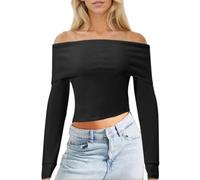 EMOTTOS Women's Knitted Crop Tops, Ladies Y2K Plain Tops Slim Fit One Shoulder T-Shirts, Fashion Going Out Club Party Basic Knitwear Sweater, Black, L