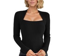 EMOTTOS Women's Knitted Crop Tops, Ladies Y2K Tops Slim Fit Open Front T-Shirts with Square Neck, Fashion Going Out Club Party Basic Knit Sweater for Ladies, Black, S