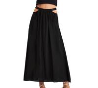 EMOTTOS Womens Long Skirt, Sexy Side Cut-Out High Waisted Ruched Ruffles Elasticated Boho Midi Skirts for Women, Bohemia A-Line Large Skirt Hem Flowy Skirt for Ladies, Black, S