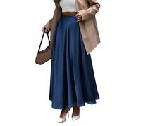 EMOTTOS Womens Maxi Long Skirt, Summer Satin Women's Silk Summer Plain Elasticated High Waist, Large Hem Soft Drape Stretch Casual Slim Skirt, Blue XL