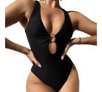 EMOTTOS Women's One-Piece Suit Swimwear, Sexy Backless V-Neck Knots Swimsuit with Bra, Soft High Elasticity Hollow Out Tummy Control Curvy One Piece Swimsuit with Ring, S