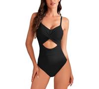 EMOTTOS Women's One-Piece Suit Swimwear, Sexy Crossover V-Neck Double Straps Ruched Swimsuit with Bra, Soft Hollow Out Tummy Control Curvy One Piece Openwork Swimsuit, S