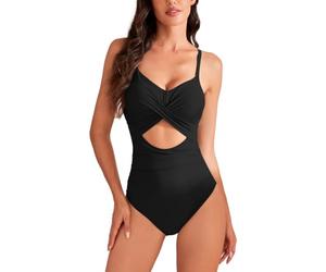 EMOTTOS Women's One-Piece Suit Swimwear, Sexy Crossover V-Neck Double Straps Ruched Swimsuit with Bra, Soft Hollow Out Tummy Control Curvy One Piece Openwork Swimsuit, S