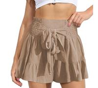 EMOTTOS Womens Shorts Elastic Summer, Elastic High Waisted Shorts with Bowknot Wide Leg Pleated Shorts Casual Lightweight Loose Fit for Ladies, Apricot XL