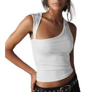 EMOTTOS Y2K Vest Tops for Women, Low Cut Crop Tops Strappy Sleeveless Casual Tank Top with Irregular Straps, Clubbing Top Cute Cropped Top Ladies Summer Slim Fit, White S