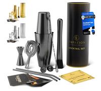 EMPATION Cocktail Shaker Black, 9-piece Cocktail Set with 825 ml Boston Shaker, Cocktail Accessories incl. Recipe Cards, Cocktail Making Kit for Beginners & Professionals, Cocktail Shaker Set