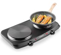 Emperial Double Hotplate, 2250W Portable Electric Hob With Dual Temperature Controls, Cooktop Table Top 2 Ring Cooking - Black
