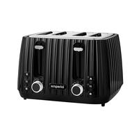 Emperial Flow 4 Slice Toaster | Extra Wide Slots, High Lift Lever, Adjustable Browning, Defrost, Reheat, Removable Crumb Tray | High Gloss Grooved Design | 1600W (Black)