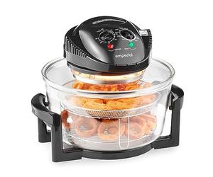 Emperial Premium Black 17L Halogen Convection Oven Cooker Air Fryer 1400W Includes Accessories Pack, Timer & Extender Ring