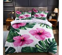 Emperor Bedding Set 290 x 235 cm green Polyester Duvet Cover with Monstera leaves, Zipper Closure and Pillowcases