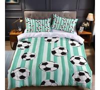 Emperor Bedding Set 290 x 235 cm green Polyester Duvet Cover with striped soccer pattern, Zipper Closure and Pillowcases