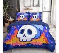 Emperor Bedding Set Blue Gothic Halloween Skeletons Printed Duvet Cover Sets with Pillowcase, 100% Polyester Reversible Quilt Covers, 3D Bedding with Zipper Closure for Kids Teens Adults (3PCs)