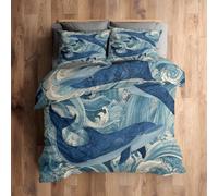 Emperor Bedding Set, Dolphin Duvet Cover with 2 Pillowcases, 3 Piece Bedroom Decor, Ocean Animal Blue Wave Pattern Soft Microfiber Quilt Cover, Zip Fastening &S454