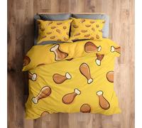 Emperor Bedding Set, Drumstick Duvet Cover with 2 Pillowcases, 3 Piece Bedroom Decor, Kids Cartoon Funny Food Pattern Soft Microfiber Quilt Cover, Zip Fastening C068N