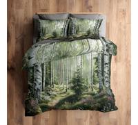 Emperor Bedding Set, Forest Duvet Cover with 2 Pillowcases, 3 Piece Bedroom Decor, Birch Tree Woodland Pattern Soft Microfiber Quilt Cover, Zip Fastening &S516