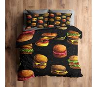 Emperor Bedding Set, Hamburger Duvet Cover with 2 Pillowcases, 3 Piece Bedroom Decor, Kids Cartoon Funny Food Pattern Soft Microfiber Quilt Cover, Zip Fastening C063N