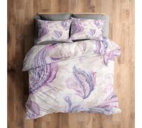 Emperor Bedding Set, Paisley Duvet Cover with 2 Pillowcases, 3 Piece Bedroom Decor, Bohemian Purple Floral Pattern Soft Microfiber Quilt Cover, Zip Fastening C057N