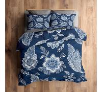 Emperor Bedding Set, Paisley Duvet Cover with 2 Pillowcases, 3 Piece Bedroom Decor, Boho Floral Blue Paisley Pattern Soft Microfiber Quilt Cover, Zip Fastening C037N