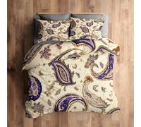 Emperor Bedding Set, Paisley Duvet Cover with 2 Pillowcases, 3 Piece Bedroom Decor, Boho Vintage Floral Pattern Soft Microfiber Quilt Cover, Zip Fastening C042N
