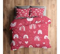 Emperor Bedding Set, Pink Rainbow Duvet Cover with 2 Pillowcases, 3 Piece Bedroom Decor, Kids Rainbow Pattern Soft Microfiber Quilt Cover, Zip Fastening A830C