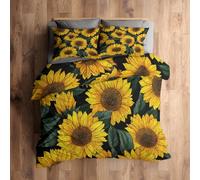Emperor Bedding Set, Sunflower Duvet Cover with 2 Pillowcases, 3 Piece Bedroom Decor, Rustic Yellow Floral Pattern Soft Microfiber Quilt Cover, Zip Fastening C125N