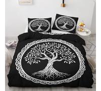 Emperor Bedding, Tree of Life Duvet Cover Sets & Bedroom Decor, Viking Black and White Reversible Quilt Cover and Pillowcase, Soft Microfiber Easy Care Bed Set with Zipper Closure T#&-270