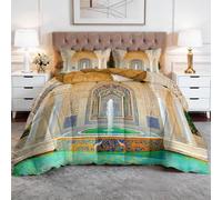 Emperor Duvet - Bedding Set Coverless with 2 Pillowcase - Reversible Printed Duvet with Arabian Water Fountain Pattern - Summer Lightweight and Washable Oriental Palace Duvet 260x220 cm