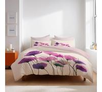 Emperor Duvet Cover Off-purple Watercolor flowers poppies Brushed Microfiber Bedding Sets - Soft Thick Quilt Covers with 2 Pillow Shams,Reversible Printed Comforter Cover (260x220cm)