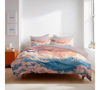 Emperor Duvet Cover Orange-blue Landscape painting cherry blossoms Brushed Microfiber Bedding Sets - Soft Thick Quilt Covers with 2 Pillow Shams,Reversible Printed Comforter Cover (260x220cm)